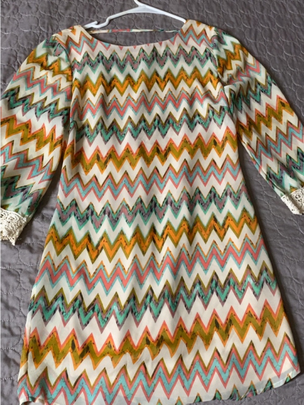 Accidentally In Love Coral, Teal & Mustard Chevron Girls Dress